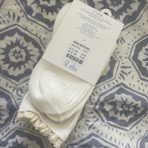 UO Urban Outfitters Rosette Pointelle Red Bow Socks - Picture 3 of 3